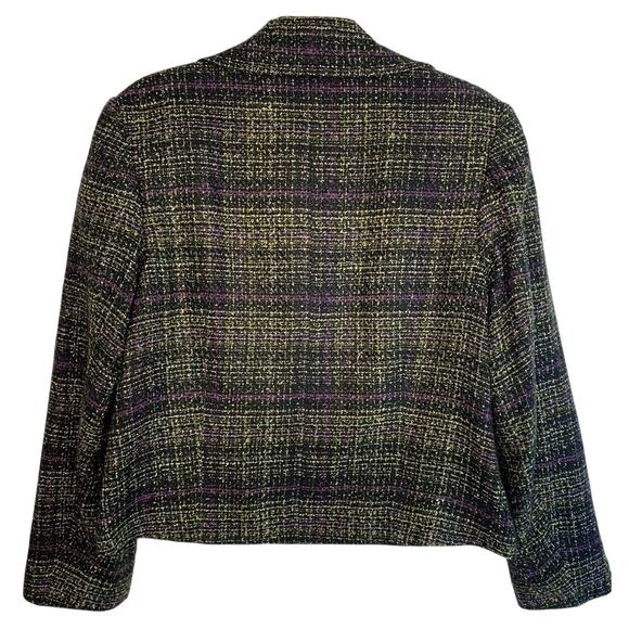 PENDLETON Plaid Blazer Women 14 Petite Black Green Lined Tweed Button Jacket EUC - Picture 2 of 9